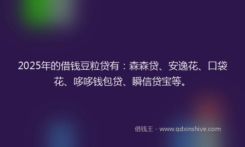 2025年的借钱豆粒贷有：森森贷、安逸花、口袋花、哆哆钱包贷、瞬信贷宝等。