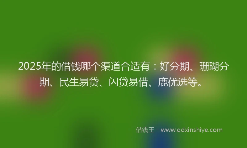 2025年的借钱哪个渠道合适有：好分期、珊瑚分期、民生易贷、闪贷易借、鹿优选等。
