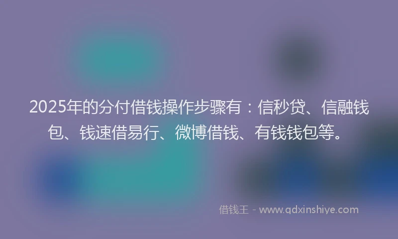 2025年的分付借钱操作步骤有：信秒贷、信融钱包、钱速借易行、微博借钱、有钱钱包等。