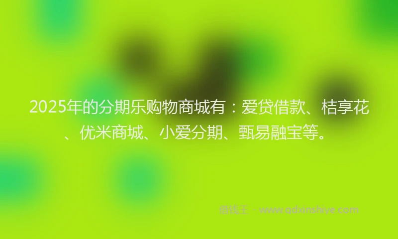 2025年的分期乐购物商城有：爱贷借款、桔享花、优米商城、小爱分期、甄易融宝等。
