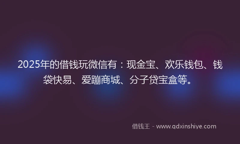 2025年的借钱玩微信有：现金宝、欢乐钱包、钱袋快易、爱蹦商城、分子贷宝盒等。