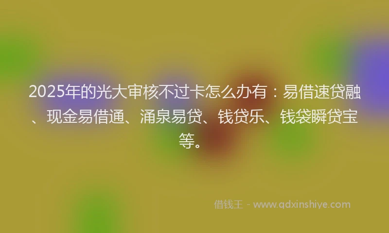 2025年的光大审核不过卡怎么办有：易借速贷融、现金易借通、涌泉易贷、钱贷乐、钱袋瞬贷宝等。