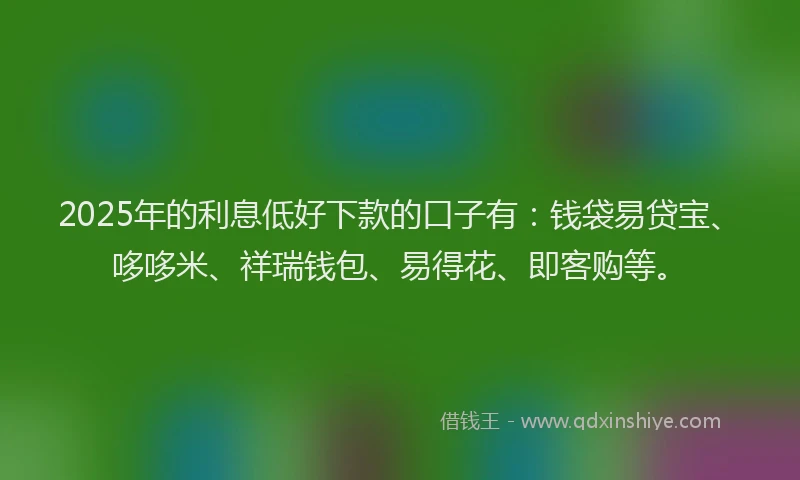 2025年的利息低好下款的口子有：钱袋易贷宝、哆哆米、祥瑞钱包、易得花、即客购等。