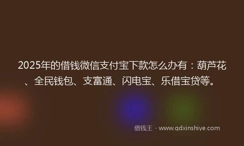 2025年的借钱微信支付宝下款怎么办有：葫芦花、全民钱包、支富通、闪电宝、乐借宝贷等。