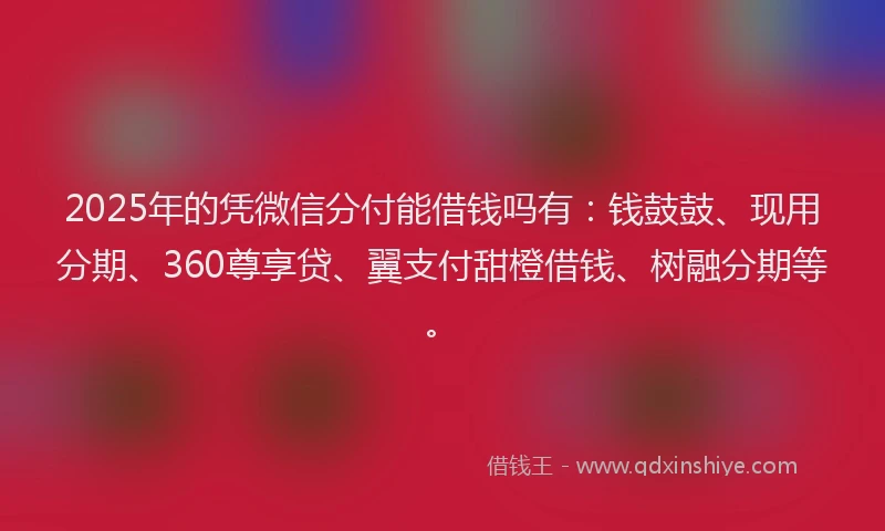 2025年的凭微信分付能借钱吗有：钱鼓鼓、现用分期、360尊享贷、翼支付甜橙借钱、树融分期等。