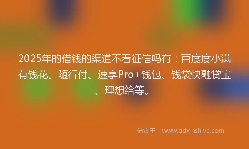 2025年的借钱的渠道不看征信吗有：百度度小满有钱花、随行付、速享Pro+钱包、钱袋快融贷宝、理想给等。
