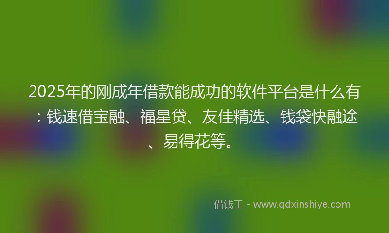 2025年的刚成年借款能成功的软件平台是什么有：钱速借宝融、福星贷、友佳精选、钱袋快融途、易得花等。