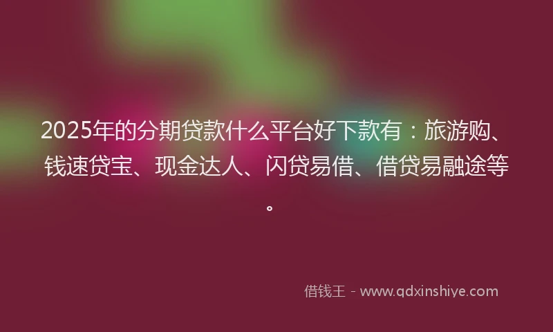 2025年的分期贷款什么平台好下款有：旅游购、钱速贷宝、现金达人、闪贷易借、借贷易融途等。