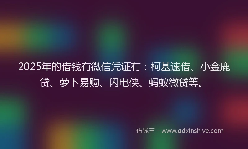 2025年的借钱有微信凭证有：柯基速借、小金鹿贷、萝卜易购、闪电侠、蚂蚁微贷等。