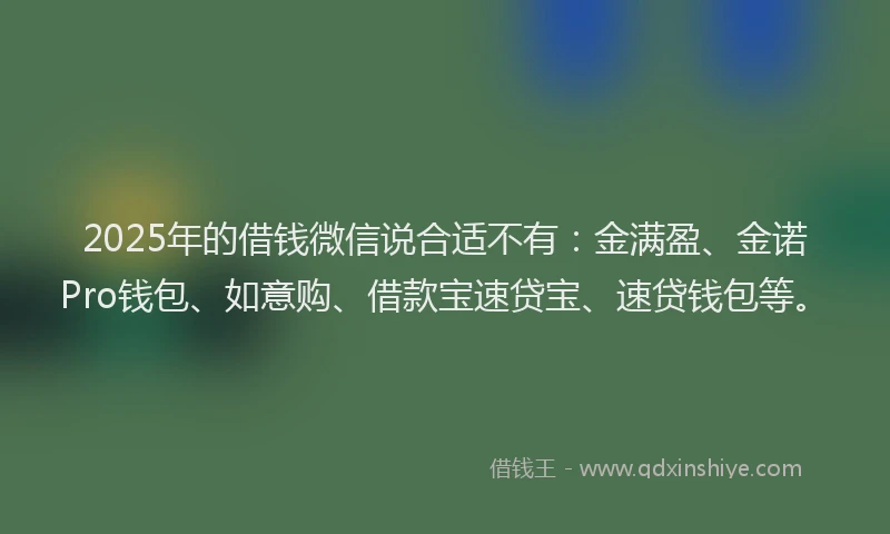 2025年的借钱微信说合适不有：金满盈、金诺Pro钱包、如意购、借款宝速贷宝、速贷钱包等。