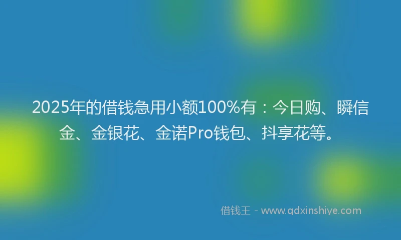 2025年的借钱急用小额100%有：今日购、瞬信金、金银花、金诺Pro钱包、抖享花等。