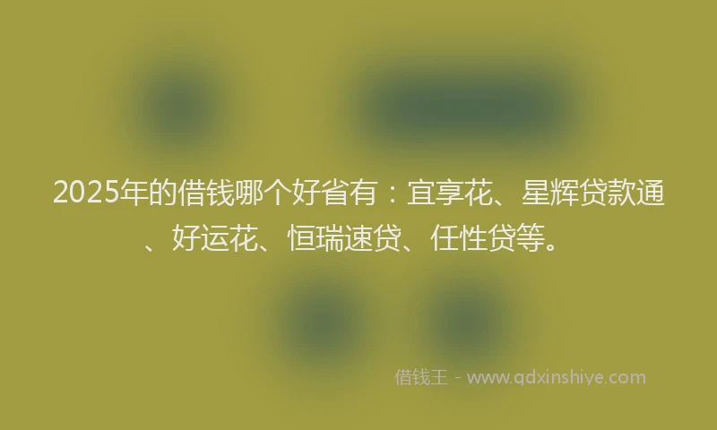 2025年的借钱哪个好省有：宜享花、星辉贷款通、好运花、恒瑞速贷、任性贷等。