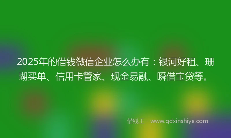 2025年的借钱微信企业怎么办有：银河好租、珊瑚买单、信用卡管家、现金易融、瞬借宝贷等。