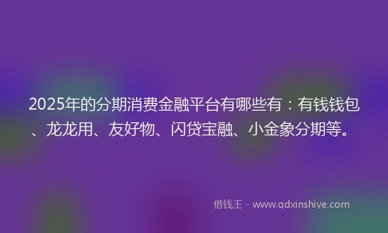 2025年的分期消费金融平台有哪些有：有钱钱包、龙龙用、友好物、闪贷宝融、小金象分期等。