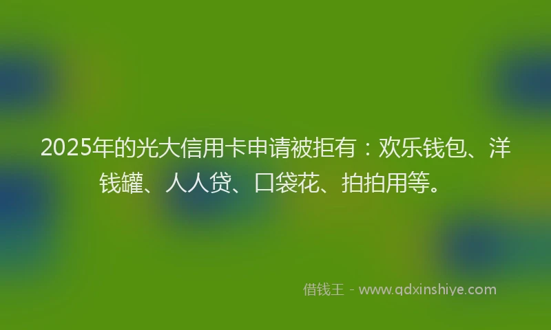 2025年的光大信用卡申请被拒有：欢乐钱包、洋钱罐、人人贷、口袋花、拍拍用等。