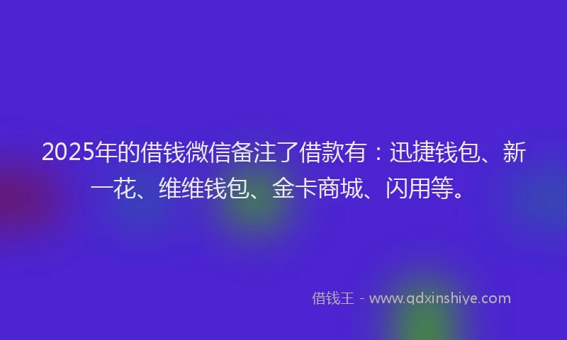 2025年的借钱微信备注了借款有：迅捷钱包、新一花、维维钱包、金卡商城、闪用等。