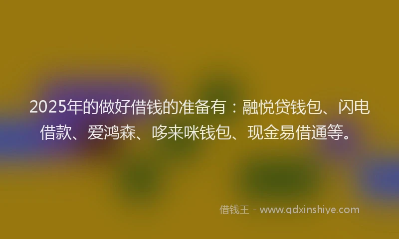 2025年的做好借钱的准备有：融悦贷钱包、闪电借款、爱鸿森、哆来咪钱包、现金易借通等。