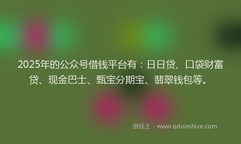 2025年的公众号借钱平台有：日日贷、口袋财富贷、现金巴士、甄宝分期宝、翡翠钱包等。