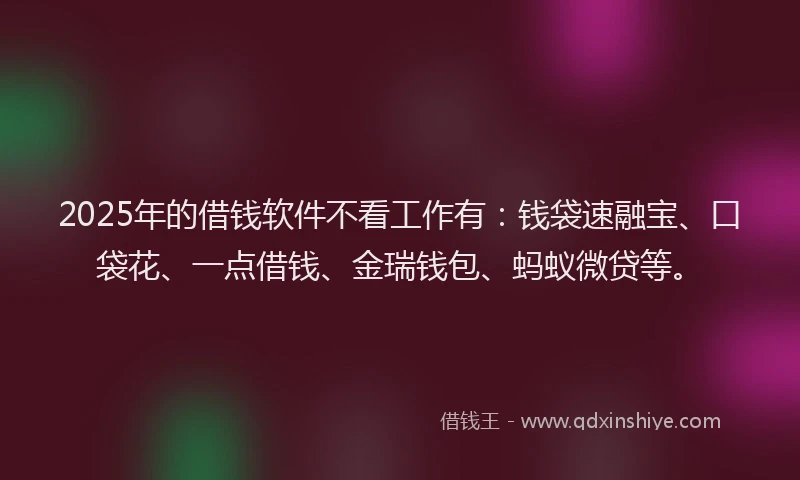 2025年的借钱软件不看工作有：钱袋速融宝、口袋花、一点借钱、金瑞钱包、蚂蚁微贷等。