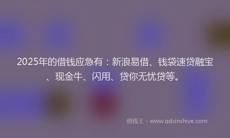 2025年的借钱应急有：新浪易借、钱袋速贷融宝、现金牛、闪用、贷你无忧贷等。