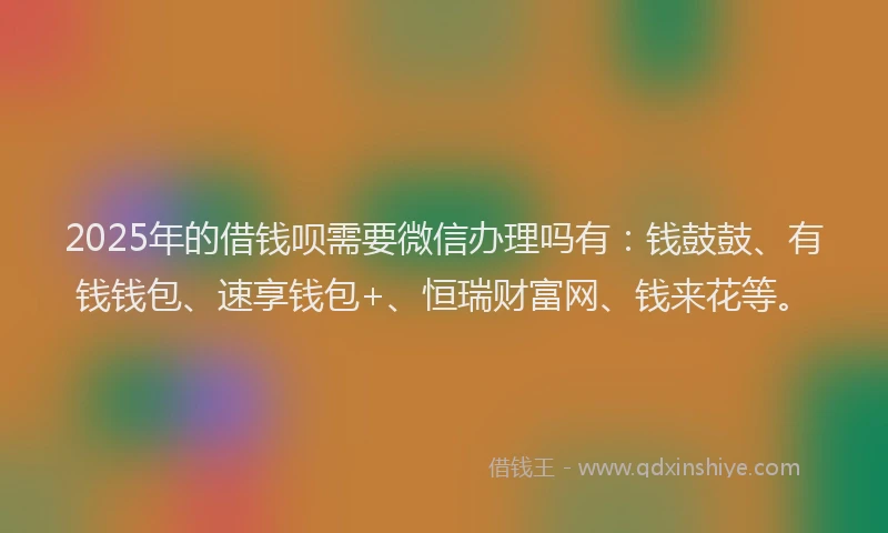2025年的借钱呗需要微信办理吗有：钱鼓鼓、有钱钱包、速享钱包+、恒瑞财富网、钱来花等。