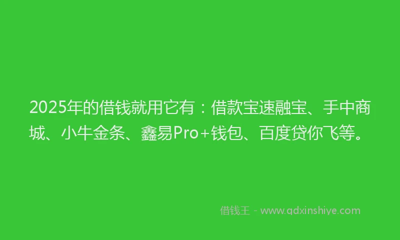2025年的借钱就用它有：借款宝速融宝、手中商城、小牛金条、鑫易Pro+钱包、百度贷你飞等。