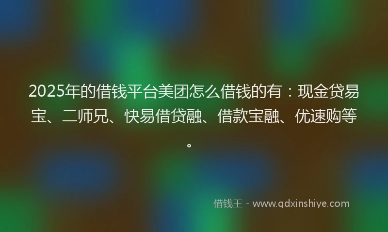 2025年的借钱平台美团怎么借钱的有：现金贷易宝、二师兄、快易借贷融、借款宝融、优速购等。