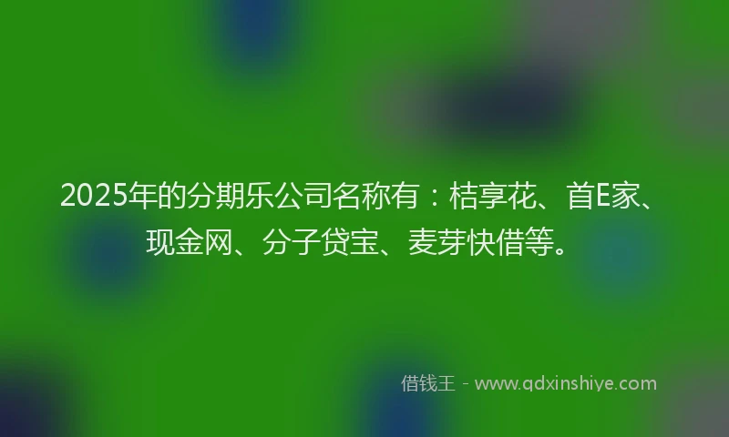 2025年的分期乐公司名称有：桔享花、首E家、现金网、分子贷宝、麦芽快借等。