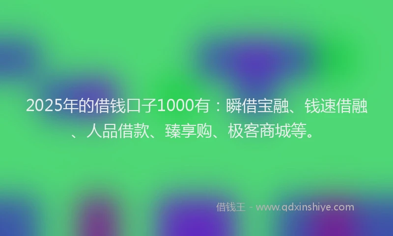 2025年的借钱口子1000有：瞬借宝融、钱速借融、人品借款、臻享购、极客商城等。