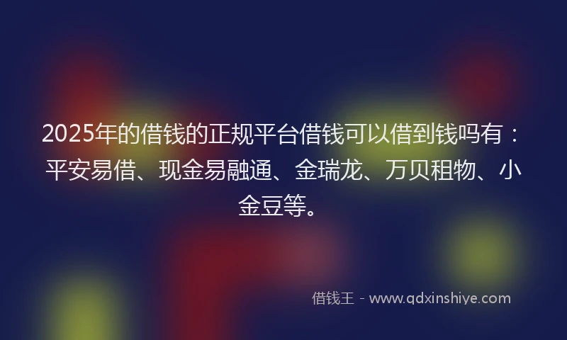 2025年的借钱的正规平台借钱可以借到钱吗有：平安易借、现金易融通、金瑞龙、万贝租物、小金豆等。