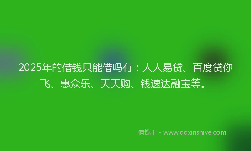 2025年的借钱只能借吗有：人人易贷、百度贷你飞、惠众乐、天天购、钱速达融宝等。