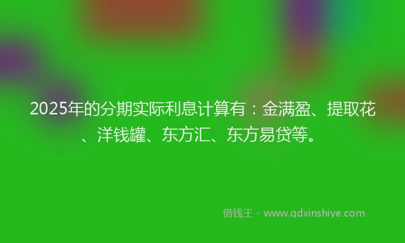 2025年的分期实际利息计算有：金满盈、提取花、洋钱罐、东方汇、东方易贷等。