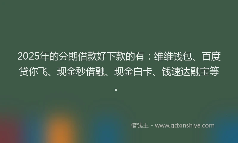 2025年的分期借款好下款的有：维维钱包、百度贷你飞、现金秒借融、现金白卡、钱速达融宝等。