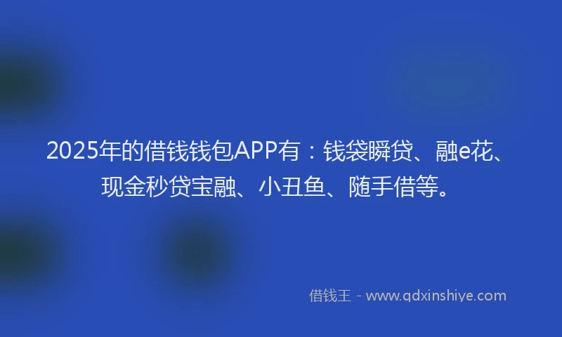 2025年的借钱钱包APP有：钱袋瞬贷、融e花、现金秒贷宝融、小丑鱼、随手借等。