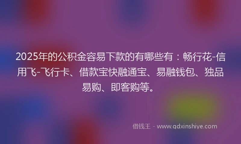 2025年的公积金容易下款的有哪些有：畅行花-信用飞-飞行卡、借款宝快融通宝、易融钱包、独品易购、即客购等。