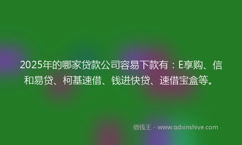 2025年的哪家贷款公司容易下款有：E享购、信和易贷、柯基速借、钱进快贷、速借宝盒等。