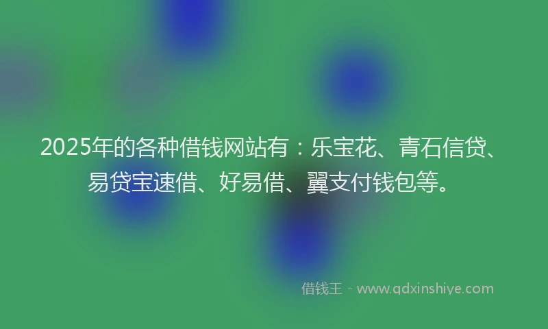2025年的各种借钱网站有：乐宝花、青石信贷、易贷宝速借、好易借、翼支付钱包等。