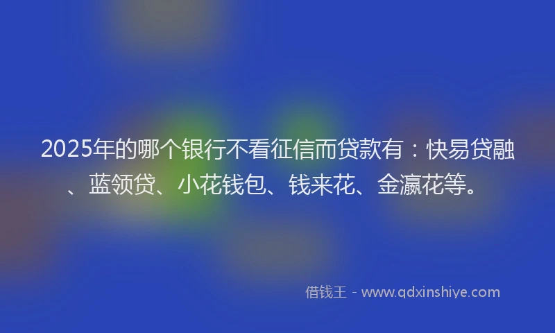 2025年的哪个银行不看征信而贷款有：快易贷融、蓝领贷、小花钱包、钱来花、金瀛花等。