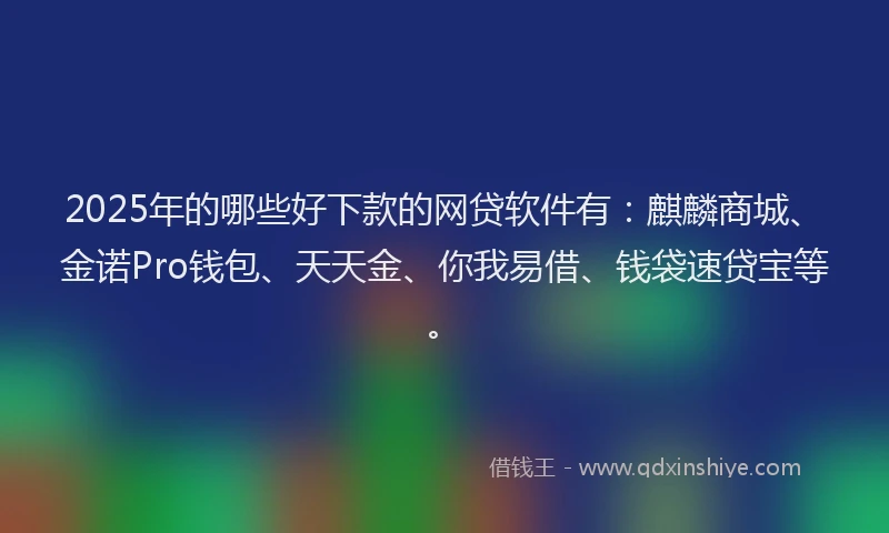 2025年的哪些好下款的网贷软件有：麒麟商城、金诺Pro钱包、天天金、你我易借、钱袋速贷宝等。
