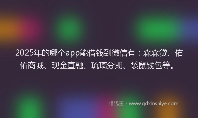2025年的哪个app能借钱到微信有：森森贷、佑佑商城、现金直融、琉璃分期、袋鼠钱包等。