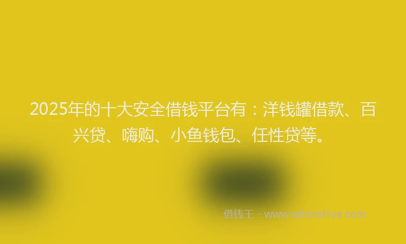 2025年的十大安全借钱平台有：洋钱罐借款、百兴贷、嗨购、小鱼钱包、任性贷等。