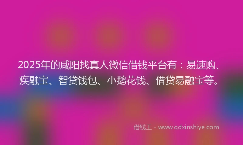 2025年的咸阳找真人微信借钱平台有：易速购、疾融宝、智贷钱包、小鹅花钱、借贷易融宝等。