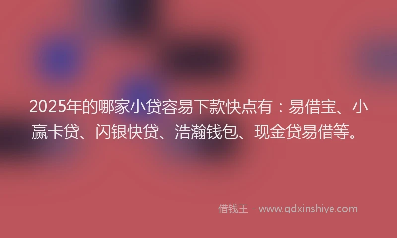 2025年的哪家小贷容易下款快点有：易借宝、小赢卡贷、闪银快贷、浩瀚钱包、现金贷易借等。