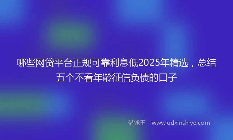 哪些网贷平台正规可靠利息低2025年精选，总结五个不看年龄征信负债的口子
