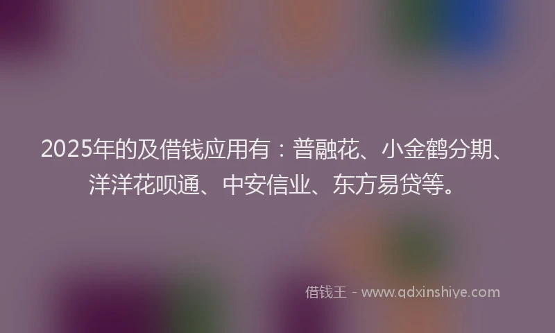 2025年的及借钱应用有：普融花、小金鹤分期、洋洋花呗通、中安信业、东方易贷等。