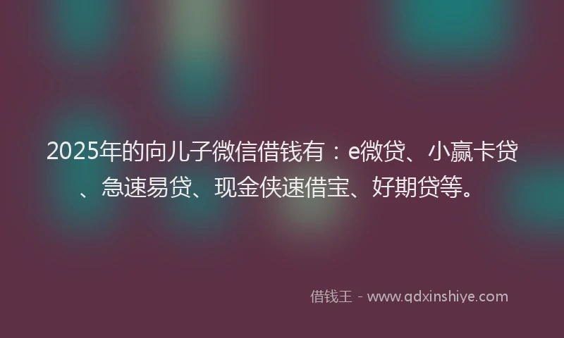 2025年的向儿子微信借钱有：e微贷、小赢卡贷、急速易贷、现金侠速借宝、好期贷等。