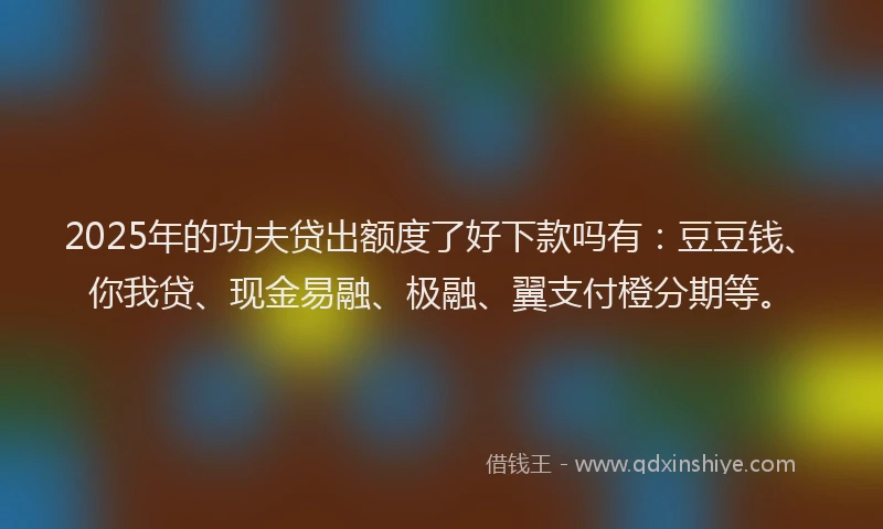 2025年的功夫贷出额度了好下款吗有：豆豆钱、你我贷、现金易融、极融、翼支付橙分期等。