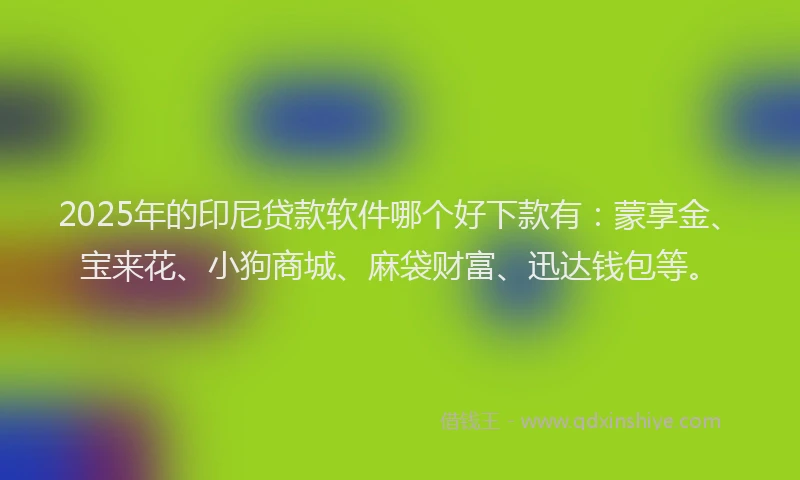 2025年的印尼贷款软件哪个好下款有：蒙享金、宝来花、小狗商城、麻袋财富、迅达钱包等。