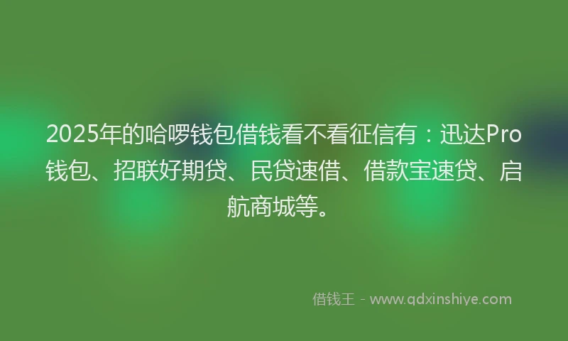 2025年的哈啰钱包借钱看不看征信有：迅达Pro钱包、招联好期贷、民贷速借、借款宝速贷、启航商城等。