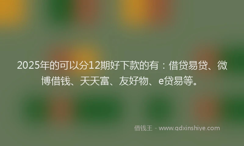 2025年的可以分12期好下款的有：借贷易贷、微博借钱、天天富、友好物、e贷易等。